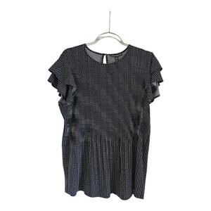 Adrianna Papell NWT Womens M Top Blouse Navy Polka Dot Double Flutter Sleeve